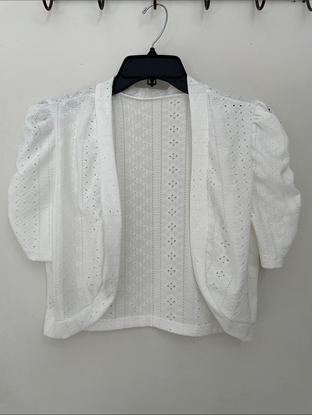White Eyelet Open Front Jacket